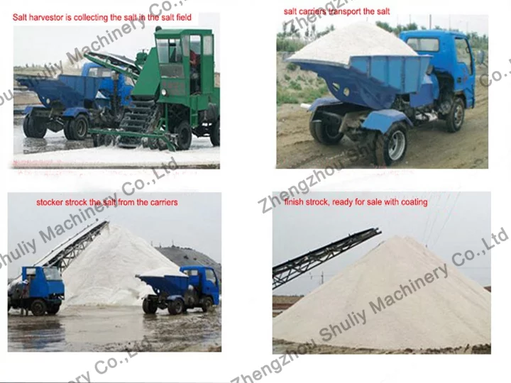 Cooperación entre la cosechadora de sal y el camión de transporte